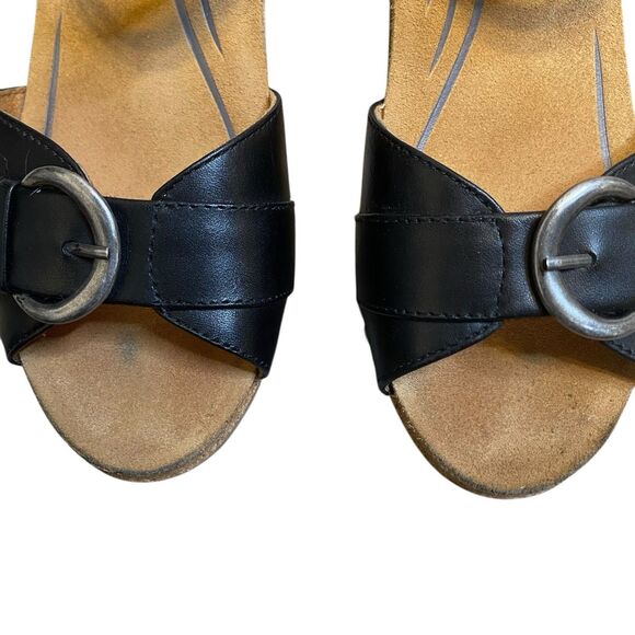 Aetrex Tory Slingback Sandals 7 EU 37 Black Open Toe Heels Cork Retro Cowgirl - Picture 5 of 12